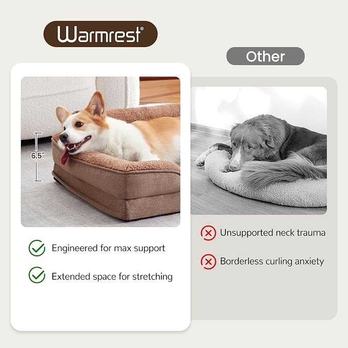 Orthopedic Dog Beds for Medium Size Dogs, Waterproof Egg-Crate Foam Pet Couch Bed with Soft Sides, Non-Slip Dog Sofa with Fleece Removable Washable Cover, 28" L Supportive Pet Sofa, Brown - Image 6