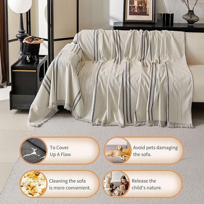 Boho Couch Covers for Sofa Washable Sofa Covers for 3 Cushion Couch Soft Non Slip Couch Covers for Sectional Sofa Dog Pet Furniture Protector (Light Gray, 71"*118") - Image 4