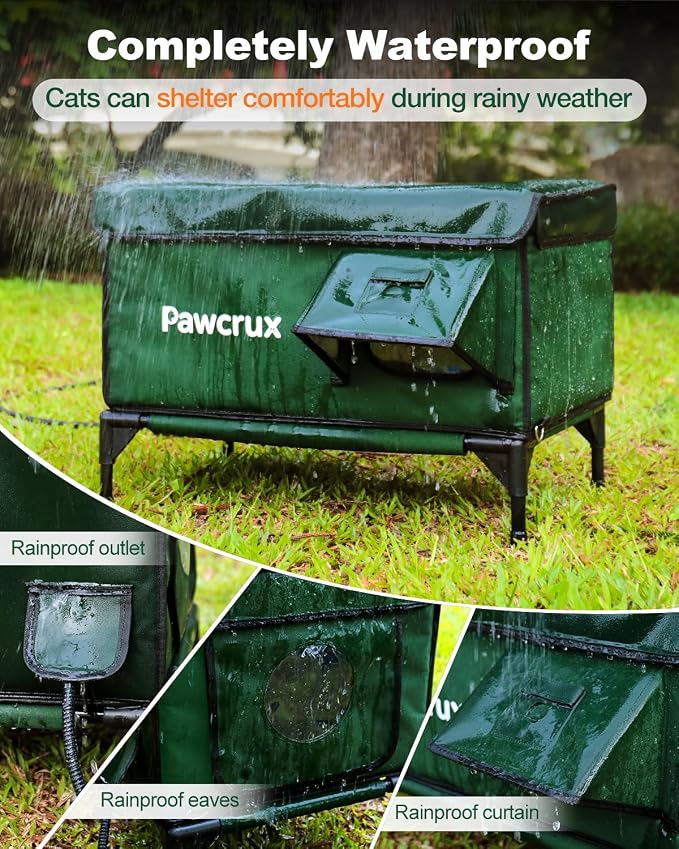 Weatherproof Heated Cat House for Outdoor in Winter, Heated Cat Bed Kitty Shelter with Cat Heating Pad, Insulated & Safe Escape Door, Warm House for Outside Stray Cat (Green, 17.6"x25.5"x17.9") - Image 6