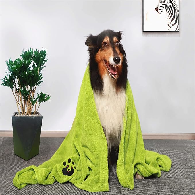 Dogvingpk Extra Large Dog Towel Super Absorbent Soft Quick Drying Microfiber Pet Bath Towels for Large & Medium Dogs (XL-55" * 36", Green) - Image 7
