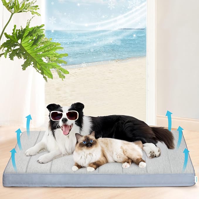 Cooling Dog Bed for 2XL Large Dogs - Orthopedic Pet Beds with Memory Foam, QMAX>0.5, Waterproof Removable Washable Cover for Hot Weather, Gery, 47" L x 29" W x 3" H - Image 7