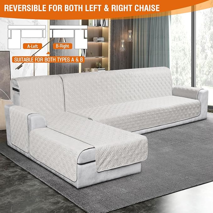 VANSOFY Sectional Couch Covers 100% Waterproof L Shaped Sofa Slipcover 3pcs Reversible Chaise Lounge Cover for Sectional Sofa Furniture Protector Cover for Pets Dog Cat(X-Large, Off White) - Image 2