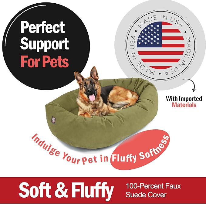 Majestic Pet 52 Inch Suede Calming Dog Bed Washable – Cozy Soft Round Dog Bed w/Spine Support for Dogs to Rest Head - Fluffy Donut Dog Bed 52x35x11 (Inch) - Round Pet Bed X- Large – Sage (2025) - Image 2