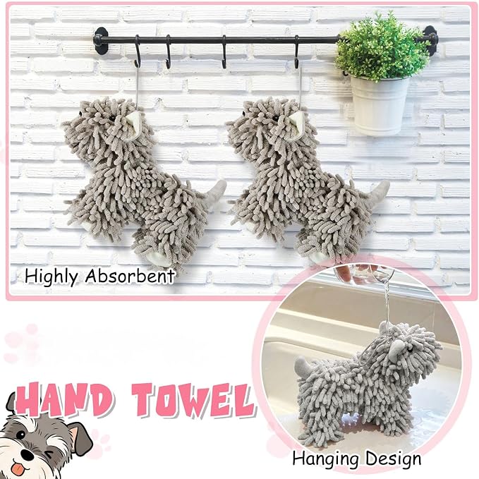 Tegeme 2 Pcs Chenille Dog Hand Towel Fuzzy Dog Towel Absorbent Microfiber Soft for Bathroom Kitchen Washstand (Grey) - Image 6