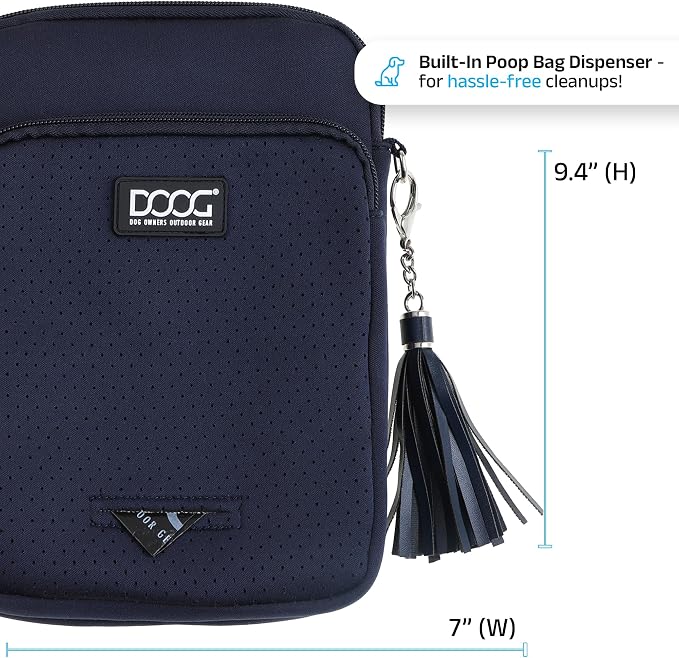 DOOG Neosport Walkie Bag - Lightweight Neoprene Dog Treat Pouch & Crossbody Shoulder Bag with Built-in Poop Bag Dispenser - Hands-Free Everyday Essentials - Navy - Image 4