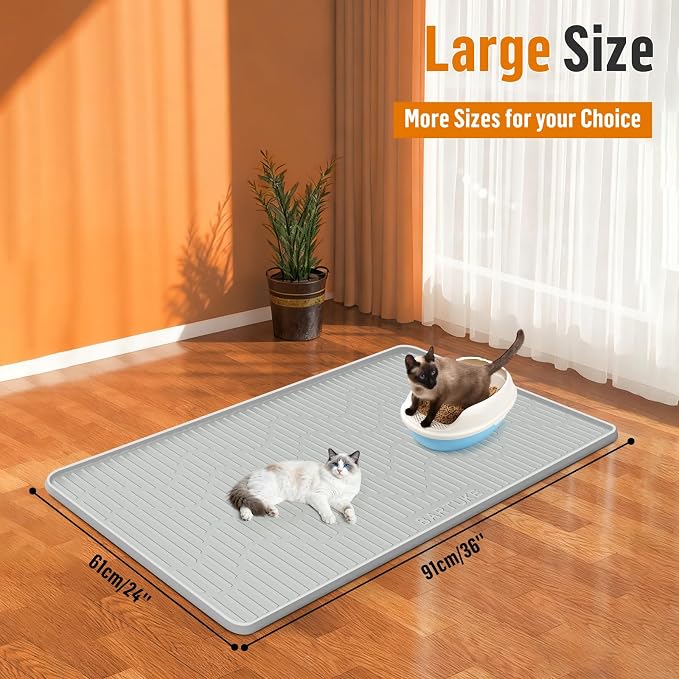 Silicone Cat Litter Box Mat 36"x 24" Extra Large Cat Rubber Mat | Cat Mat for Litter Box, Non-Slip, Waterproof Cat Litter Trapping Mat with Raised Edge, Kitty Litter Mat for Floor, Easy Clean - Image 6