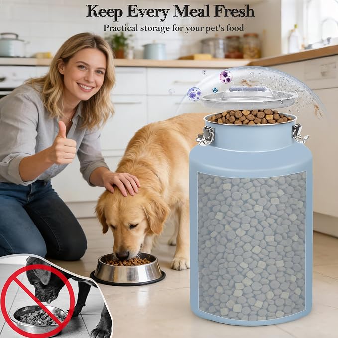 25 lb Stainless Steel Dog Food Storage Container, Airtight Metal Pet Food Canister with Lid & Scoop for Dog Cat Kibble, Heavy Duty for Daily Use, Keeps Kibble Fresh & Crunchy - Image 2