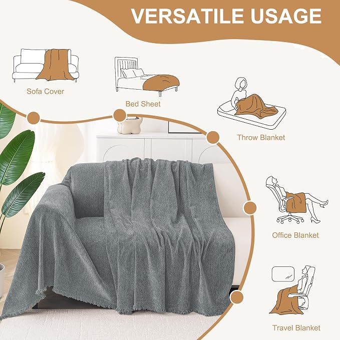 Smiry Couch Cover for Dogs, Chenille Sofa Covers for 3 Cushion Couch | Washable Soft Sofa Slipcover for Pets, Thick Sectional Furniture Protector with Tassels (Grey, 71x150 Inch) - Image 6