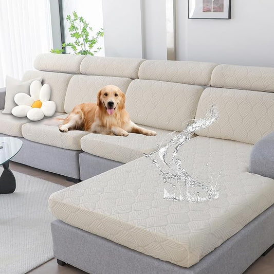 Genina Waterproof Couch Cushion Covers for Pets Washable Sofa Seat Covers | Non Slip,Stretch Jacquard Fabric,Pet Hair & Scratch Protection,Easy Installation,Furniture Protector,Sofa Cover by Genina