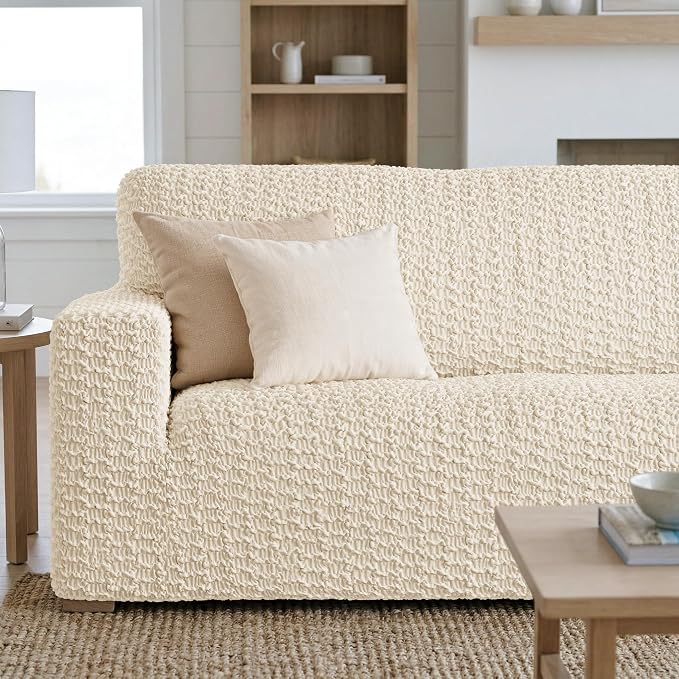 PAULTO BY GA.I.CO. Stretch Sofa Slipcovers – Soft Elastic Fabric Couch Cover for Armchair Loveseat 3-Seater & 4-Seater Sofa Cover – Non-Slip Furniture Protector Washable - Cream (86"-120" Wide) - Image 5