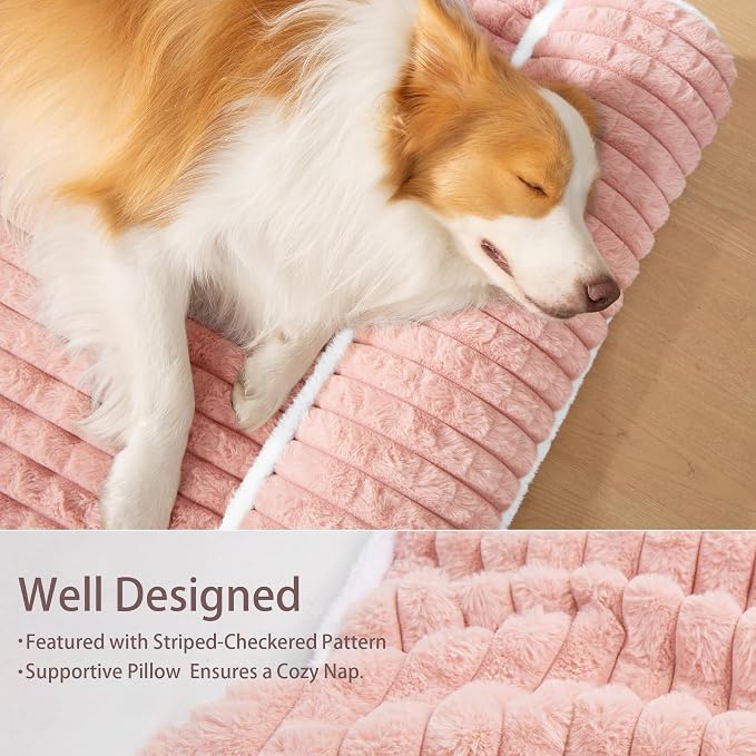 Orthopedic Large Dog Bed Pillow Pet Sofa Bed 42''X28'' Pink | Egg-Crate Foam Pet Couch Large Sized Dog, Waterproof Removable Washable Cover,Furry Puppy Crate Mat With Nonskid Bottom - Image 5