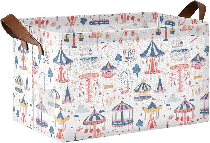 Dreamland Amusement Park Baby Storage Basket with Labels&Handles Rectangular Waterproof Nursery Storage Bins Collapsible Shelf Organizer Baskets for Kids Books Cloth Gift Toys Laundry by Unknown
