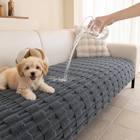 MYSKY HOME 100% Waterproof Couch Cover for Dog, Plush Pet Couch Covers for Sofa Washable, Couch Covers for 2 Cushion Sofa Pet Friendly, Non-Slip Sofa Covers Slipcover Protector, Dark Grey, 35"x63" by MYSKYHOME
