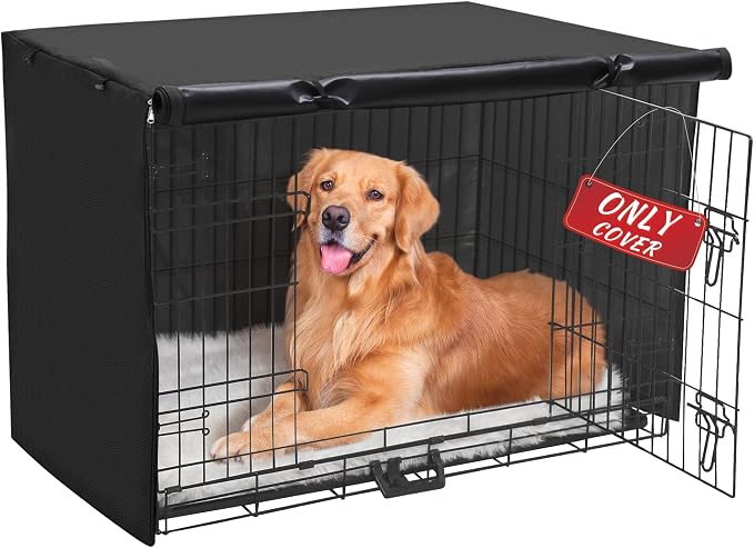 Akinerri Dog Crate Cover - Double Door Waterproof Pet Kennel Cover, Durable 600D Polyester Protective Cage Cover for 24/30/36/42/48 Inch Dog Crate - Black by Akinerri