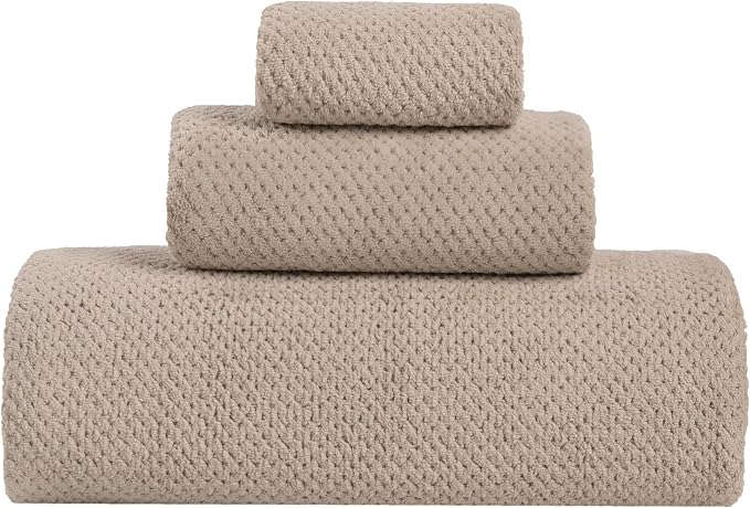 Extra Large Bath Sheet Set 3-Piece, 1 Bath Towel 40x80 Inches, 1 Hand Towel, 1 Washcloth, Soft Absorbent Quick Dry Microfiber Towel for Bathroom Beach Pool Gym Spa, Beige by BXRBXRTowels