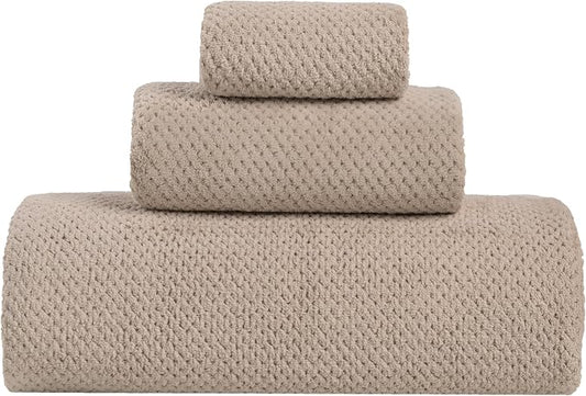 Extra Large Bath Sheet Set 3-Piece, 1 Bath Towel 40x80 Inches, 1 Hand Towel, 1 Washcloth, Soft Absorbent Quick Dry Microfiber Towel for Bathroom Beach Pool Gym Spa, Beige by BXRBXRTowels