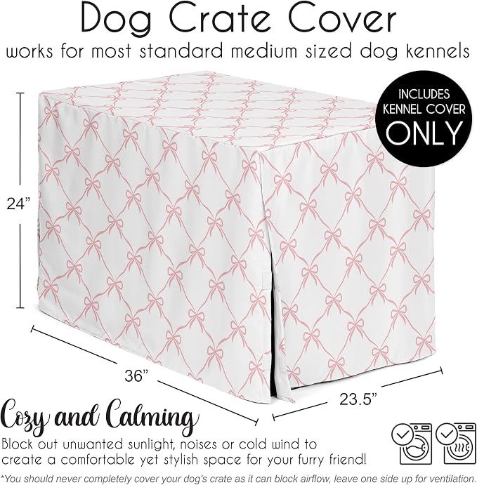 Sweet Jojo Designs 36in. Medium Dog Crate Cover (Pink Bows) for Girls Pet Cage, Kennel Covers (Blush and White Elegant Designer Bow for the Ballerina, Dancer, Princess, Coquette Ballet Collection) - Image 5