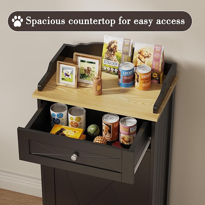 kepptory Dog Feeding Station with Storage Drawer, Pet Organizers and Storage Adjustable Shelf, Dog Feeder Station, Pet Storage Cabinet for Cats and Dogs - Image 4