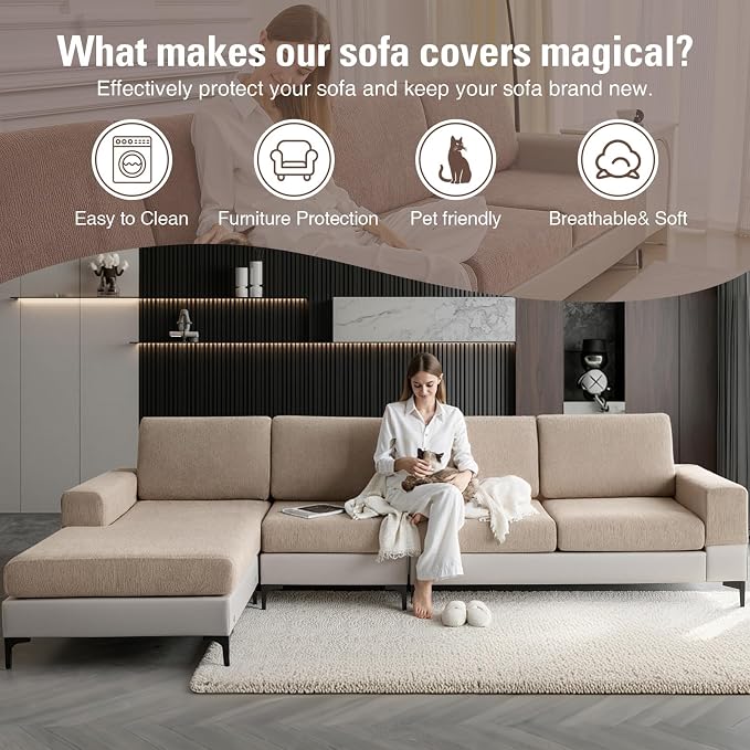 Sectional Couch Covers Stretch Cushion Covers Washable Wear-Resistant Universal Sofa Slipcovers Furniture Protector Separate Seat Chaise Couch Cover (Khaki, 2 PC Armrest Covers) - Image 6