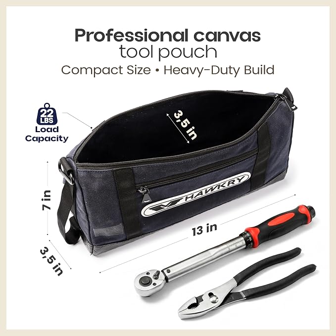 HAWKRY Heavy Duty Canvas Tool Bag – Waterproof Canvas Zipper Pouch, Garden Tool Bag, Construction Bags Heavy Duty, Small Zipper Pouch, Motorcycle Tool, Multipurpose Fishing Bag - Image 2