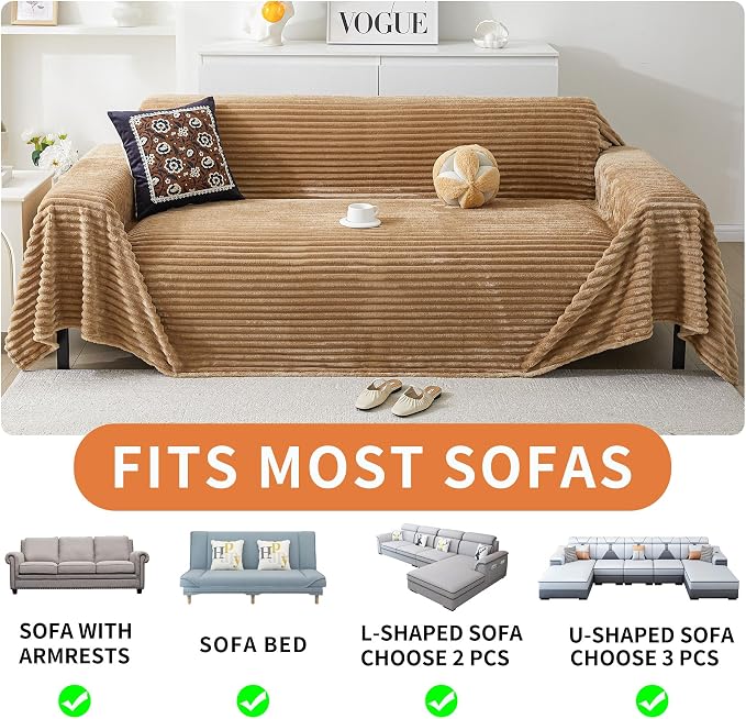 HAOMAIJIA Faux Fur Sofa Covers Couch Covers for 2 Cushion Couch Sofa Pet Friendly Soft Non Slip Couch Cover for Dogs Washable Sectional Couch Covers L Shape Furniture Protector (Khaki, 71"x102") - Image 6