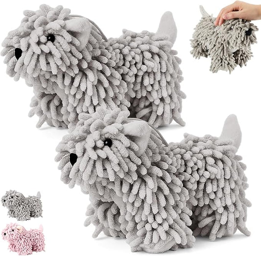Tegeme 2 Pcs Chenille Dog Hand Towel Fuzzy Dog Towel Absorbent Microfiber Soft for Bathroom Kitchen Washstand (Grey) by Tegeme