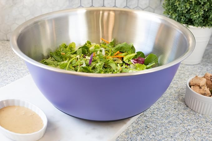 Fox Run Stainless Steel Mixing Bowl, Purple, Large 10.75 Quart Mixing Bowl | Non-Skid Base Keeps The Bowl In Place | Cute Purple Mixing Bowl | Large 10.75 Quart Capacity | Perfect For Salads & Dough - Image 4