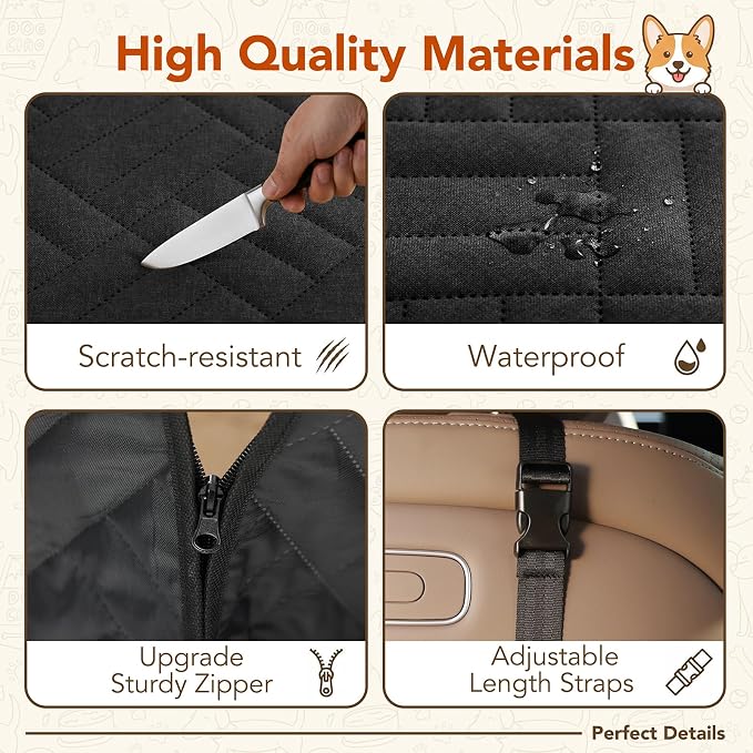 Dog Car Seat Cover, Hard Bottom Back Seat Hammock Waterproof 400lbs | 600D scratch-resistant oxford, non-slip base, breathable mesh window, storage pockets, machine washable, fits most vehicles - Image 5