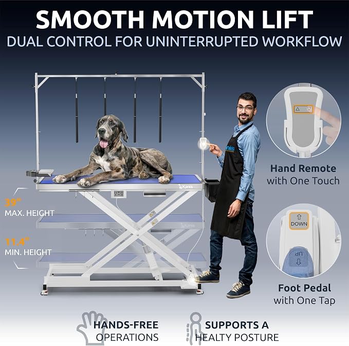KANIS Professional Electric Dog Grooming Table - Heavy Duty | Height Adjustable Pet Grooming Table w/Leveling Wheels, Dog Grooming Arm, Anti-Slip Tabletop & Tool Organizer (White, 60") - Image 4