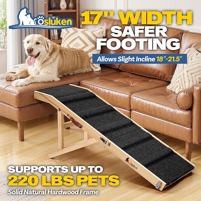 Dog Ramp for Couch, 49" Long Foldable Pet Ramp for Small Large Dogs, Dog Ramps for Bed, High Traction with Platform 6 Adjustable Heights 18" to 21.5" Up to 220LBS, Black