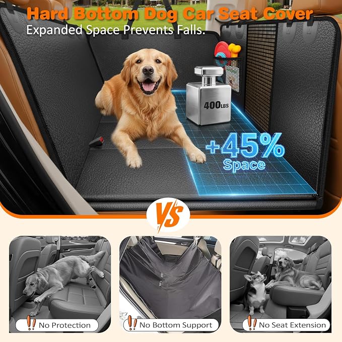 URPOWER Hard Bottom Dog Car Seat Cover for Back Seat, Waterproof Hammock | 400 lbs Support, 45% More Space, PU Leather, Waterproof, Scratch Resistant, Non-Slip, Mesh Window, Dog Seat Belt Included - Image 2