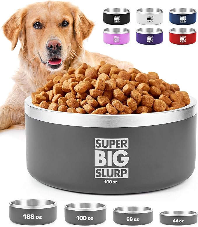 Tuff Pupper 100 oz Heavy Duty Insulated Stainless Steel Dog Bowl for Large Dogs, Non-Slip Base, Dishwasher Safe by TuffPupper