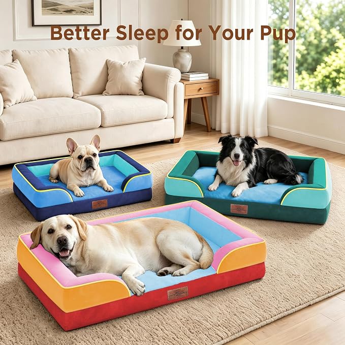 Comfort Expression Orthopedic Dog Bed for Extra Large Dogs with Bolster | Waterproof Dog Couch Bed with Washable Cover & Non-Slip Bottom, Supportive Egg Crate Foam XL Pet Bed, 45x35 Inch - Image 7