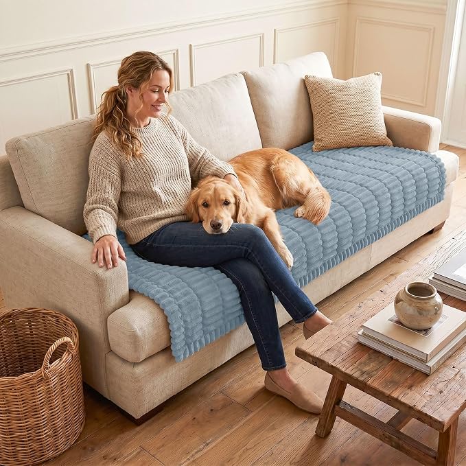 hyha Couch Cover for Dogs, Washable Non Slip Plush Flannel Sofa Protector | Thick Flannel, Silicone Anti-Slip Backing, Pet Hair & Scratch Protection, Fits Sofa & Loveseat (43" x 63") - Image 2