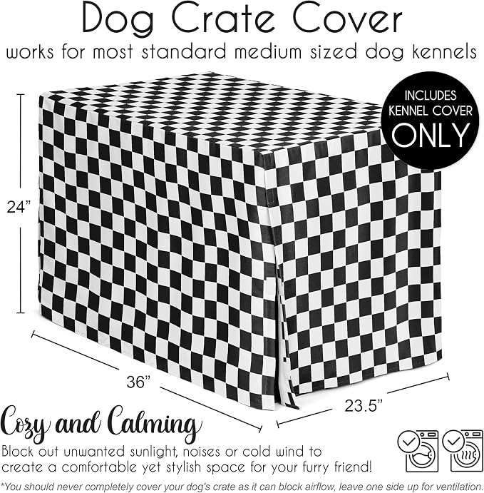 Sweet Jojo Designs 36in. Medium Dog Crate Cover (Black and White Gingham Checkered Plaid) Pet Cage, Kennel Covers (Vintage, Classic, Checkerboard, Geometric, Minimalist, Retro, Racing Flag, White) - Image 5