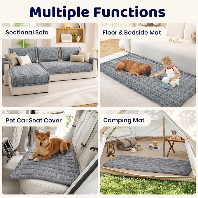 Royhom Couch Cover for Dogs Washable，Non Slip Sofa Protector for Pets | Durable & Easy Care, Soft Furniture Cover for Leather & Fabric Couches Against Claws, Spills & Fur, 27.6x27.6 Inch, Blue-grey - Image 3
