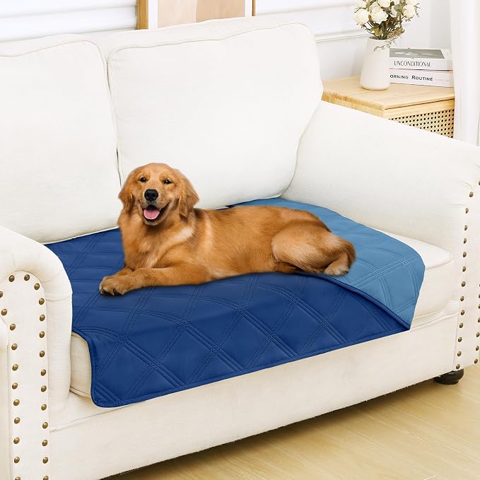 Smiry Waterproof Dog Bed Cover, Reversible Pet Blanket for Sofa Couch | Soft Washable Dog Blanket, Leakproof Couch Cover for Dogs Cats & Furniture Protection, 30x53, Navy/Blue by Smiry