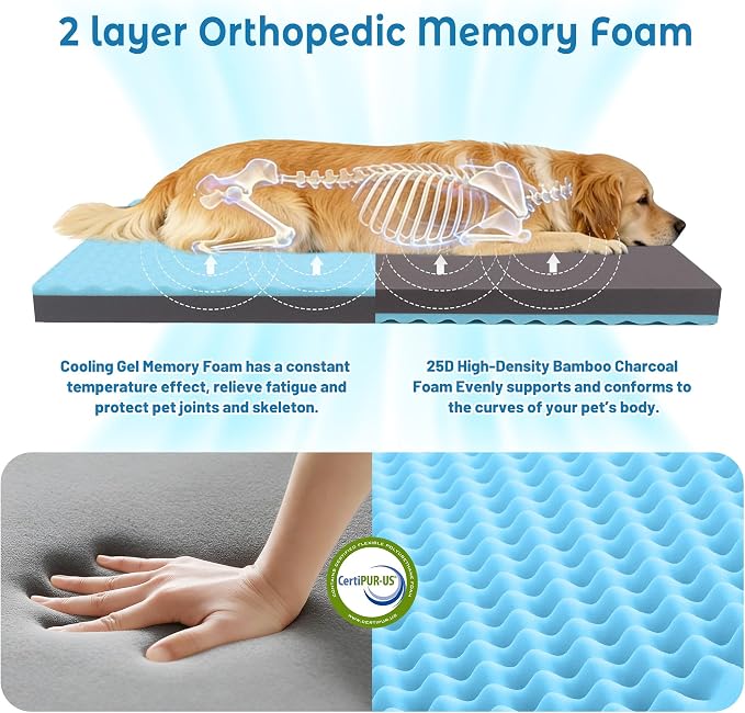 Cooling Dog Bed for Large Dogs, Orthopedic Memory Foam Pet Bed for Crate with Removable Washable Cover,Ideal for Arthritic Dogs (Cooling Fabric, XX-Large-47"x 29" x 3.5") - Image 2