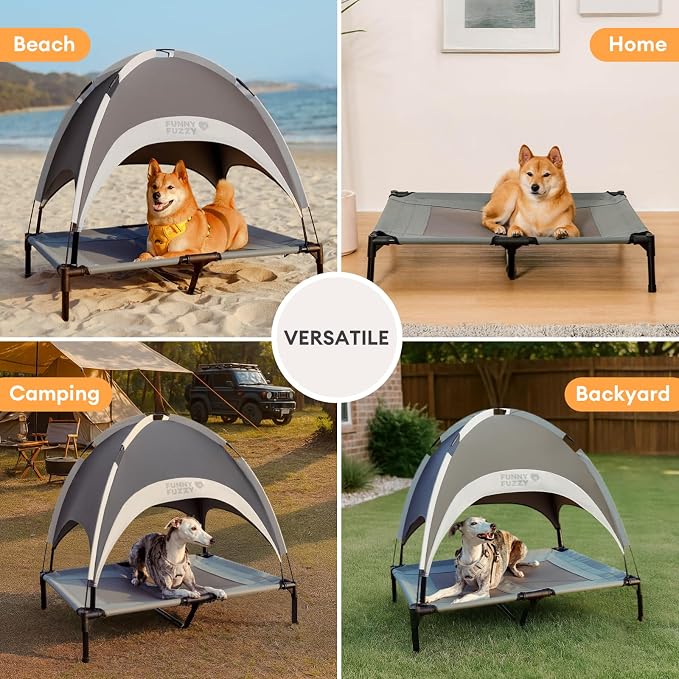 FUNNY FUZZY Elevated Dog Bed with Canopy for Large Dogs up to 120 lbs– Raised Dog Cot Bed with UV Shade,Waterproof,Breathable Mesh,Outdoor & Indoor Use (Grey, X-Large) - Image 4