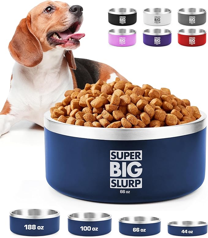Tuff Pupper Heavy Duty Insulated Dog Bowl | Double Wall Stainless Steel Dog Food Dish | Non-Slip Spill Proof Dishwasher Safe Cat Bowl | Water Dish for Feeding Large Medium Small Pets (66oz, Blue) by TuffPupper