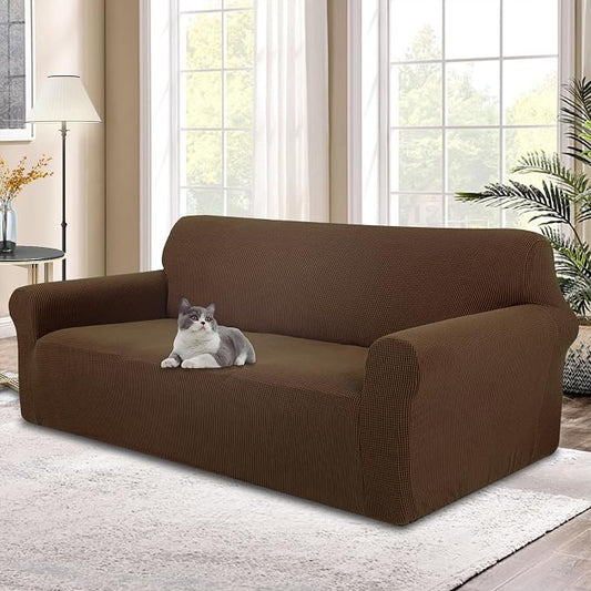 Stretch Oversized Sofa Couch Cover Washable Slipcover, Brown | 1-Piece X-large Sofa Cover For 3 Cushion,Furniture Protector Couch Cover For Dogs, Polyester Spandex Jacquard fabric by LuxshareHome