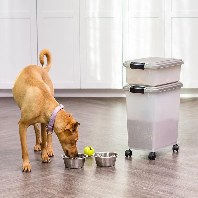 IRIS USA 30 lbs & 11 lbs Combo Airtight Dog Food Storage Container, Stackable Treat Box, 2-Cup Scoop, Wheels, Keep Fresh, Easy Mobility, Silver - Image 4