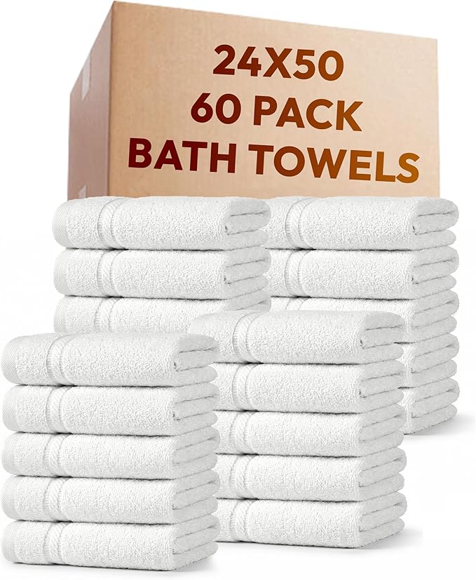 belem Luxury Bulk Bath Towels 24x50 – 60 Pack – 100% Cotton Ultra Soft & Plush, Highly Absorbent & Multipurpose Quick Drying Hotel Quality Towels for Hotels, Resorts, Pool, Gym, Spa & Salon by Belem