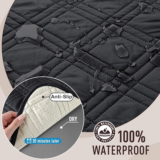 TAOCOCO Waterproof Couch Covers for Pets Dogs with Non Slip Backing, Sofa Seat Covers with Side Pocket for 3 Cushion Couch Washable Dog Couch Cover Protector Sofa Slipcovers(Sofa Plus, Black) - Image 3