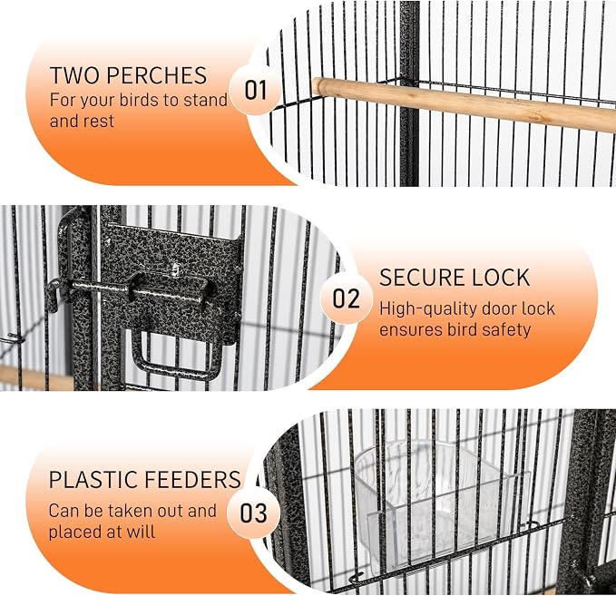 VINGLI 53-inch Bird Cage with Wheels, Durable Wrought Iron Parakeet Cage with Slide Out Tray, Black Bird Cages for Parakeets/Lovebird/Cockatiels/Budgies and Other Small/Medium Birds (Black, 53 inch) - Image 3