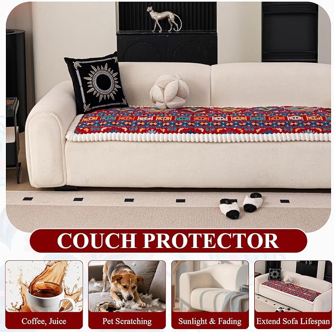STACYPIK Retro Geometric Couch Cover for Dogs Non Slip Pet-Scratch Resistant Sofa Covers for 3 Cushion Couch, Thickened Fuzzy Loveseat Protector for Sectional, Boho Sofa Slipcover for Pets-27.6X70.9IN - Image 4