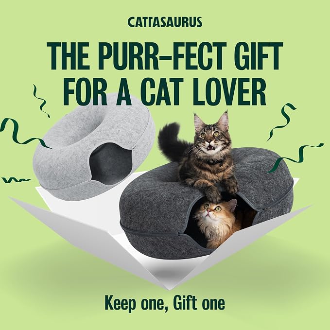 Cattasaurus Peekaboo Cat Cave Duo Jumbo Set, Extra Spacious Cat Donut for Multiple & Large Kitty 15+ lbs, Scratch Detachable Cat Beds for Indoor Cats, Washable Cat Tunnel Bed, Best Kitten Toys - Image 4