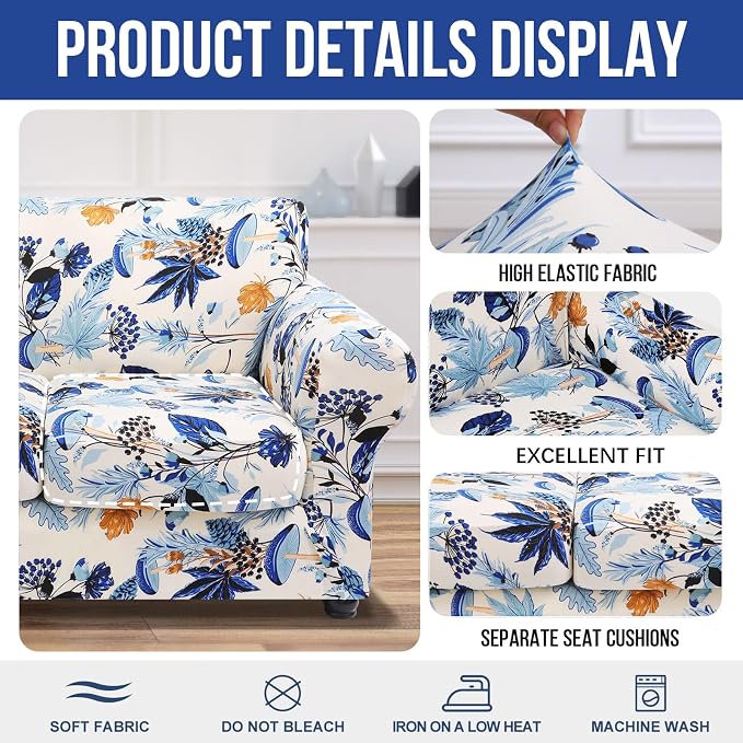 hyha Stretch Couch Covers, Chair/Sofa Covers, Armchair Slipcover for Dogs | Floral Pattern, Printed, 2 Pieces, Separate Couch Cushion Slipcover, Soft Chair Cover with Elastic Bottom for Pets (Armchair) - Image 4