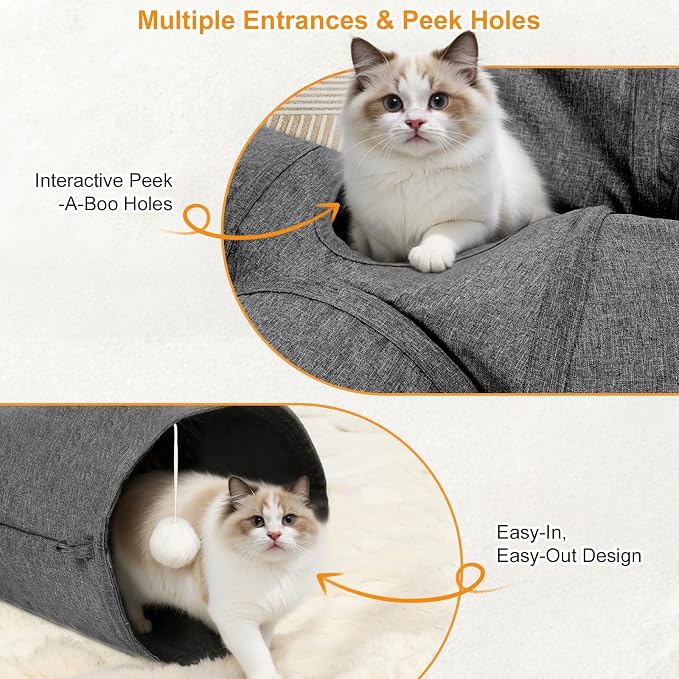 Ownpets Cat Tunnel 12 Inches in Diameter Larger Pet Tunnel Tube with Plush Ball & Feather Toy, U-Shaped Cat Play Tunnel for Big Cat, Puppy and Rabbits - Image 3