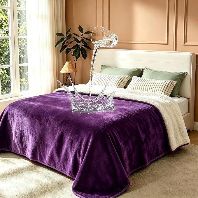 gogobunny Waterproof Bed Blanket, Reversible Sherpa Fleece Throw Blanket for Dog Puppy Cat, Furniture Cover Protects Bed Couch Sofa from Liquid Pee and Pet Fur (Dark Purple, 50x60 inches) by gogobunny